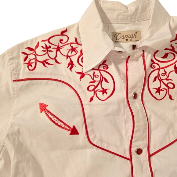 Osmar Red Embroidered  Western Snap Button Long Sleeve Shirt - Picture 7 of 7